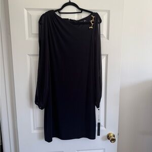 Ivanka Trump Navy Dress with Gold Chain Accent